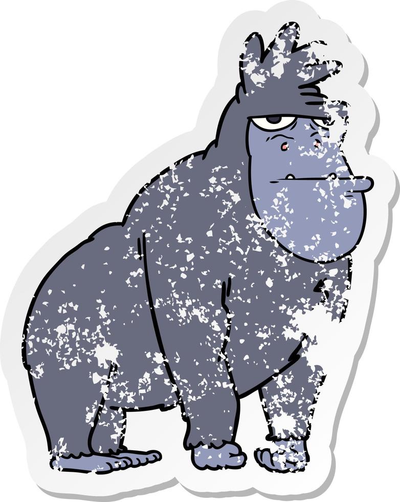 distressed sticker of a cartoon gorilla vector