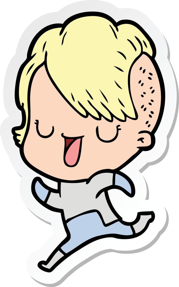 sticker of a cute cartoon girl with hipster haircut vector