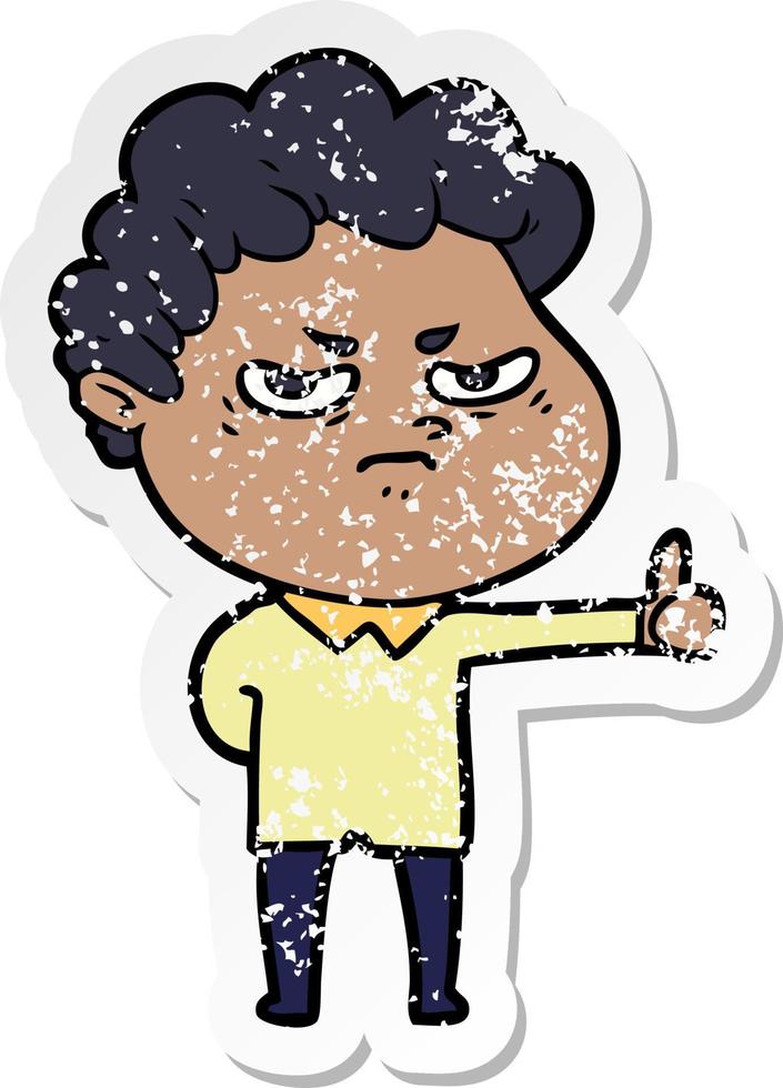 distressed sticker of a cartoon angry man vector