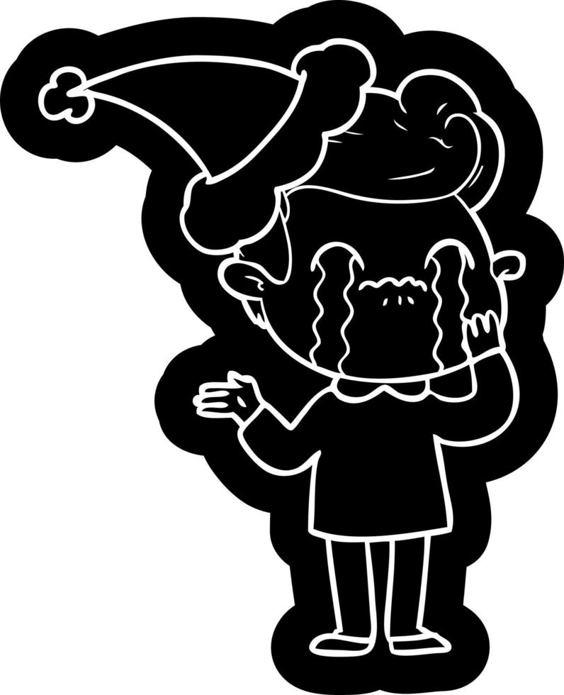 cartoon icon of a man crying wearing santa hat vector