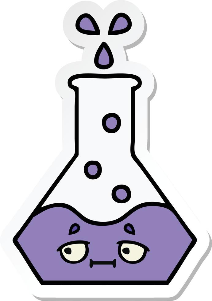 sticker of a cute cartoon science beaker vector