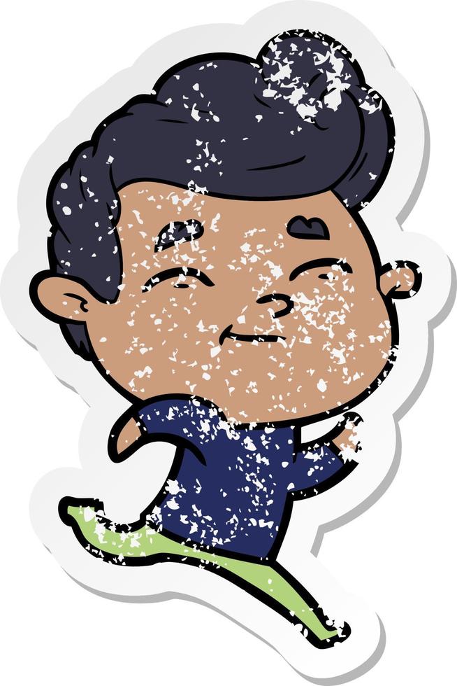 distressed sticker of a running cartoon man vector