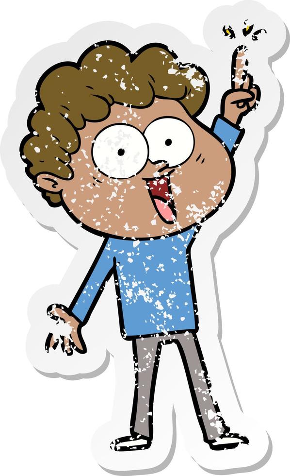 distressed sticker of a cartoon happy man vector