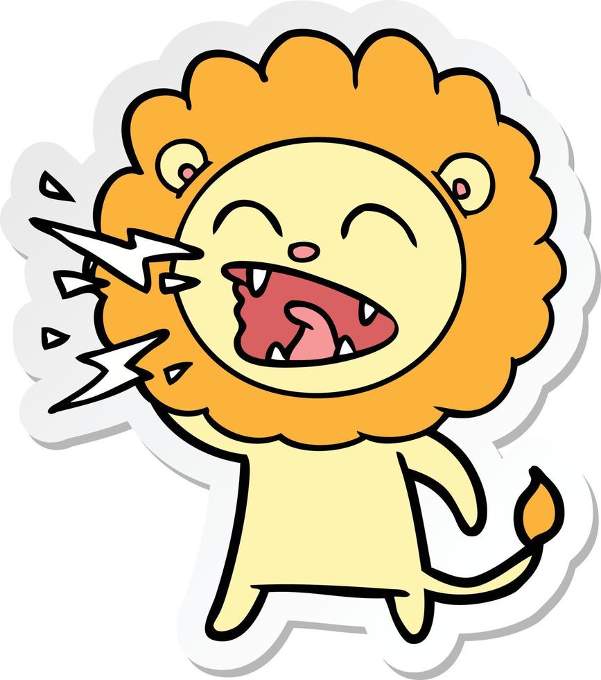 sticker of a cartoon roaring lion vector