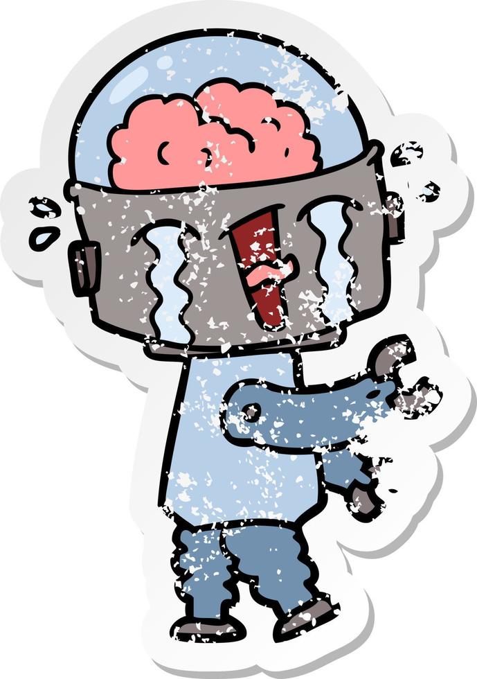 distressed sticker of a cartoon crying robot vector