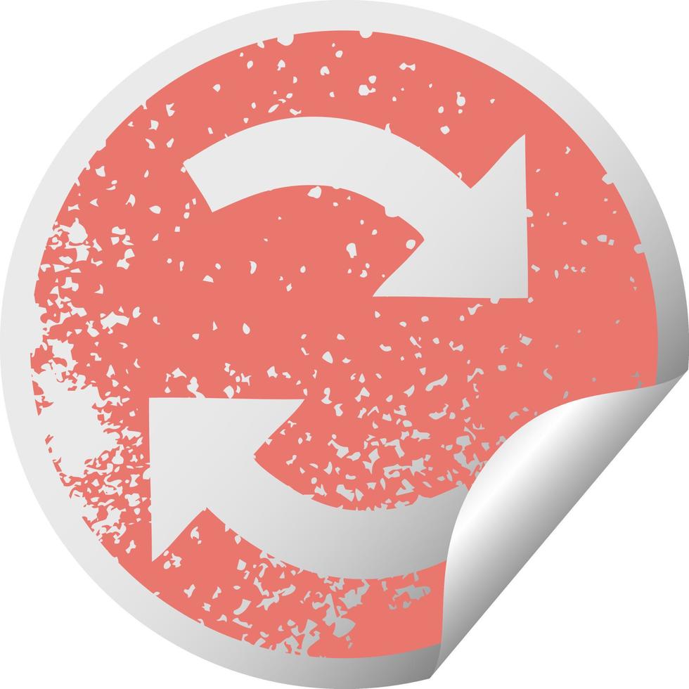 símbolo de pegatina de peeling circular angustiado flechas de reciclaje vector