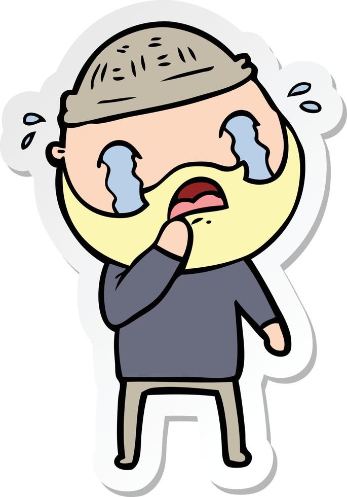 sticker of a cartoon bearded man crying vector