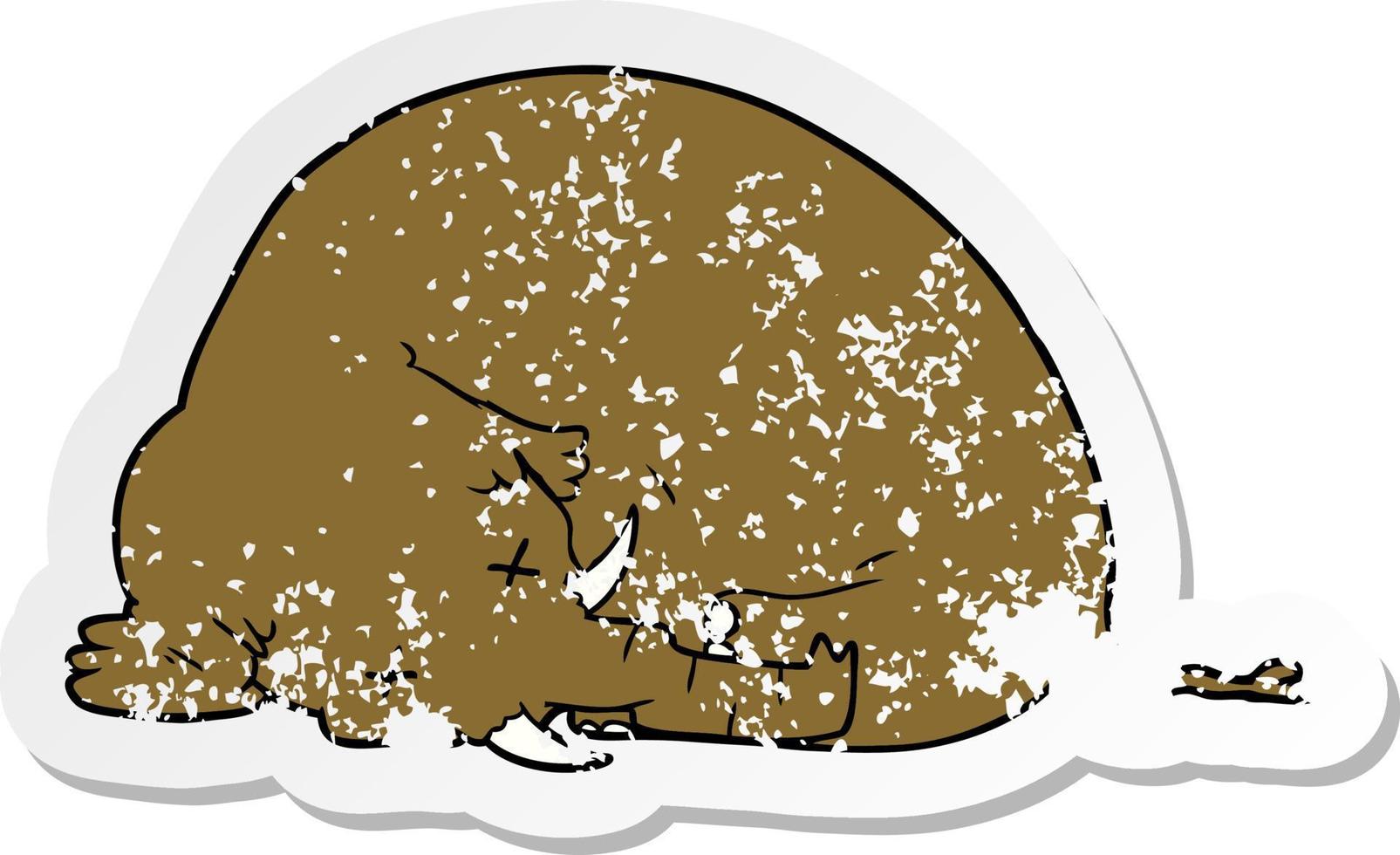 distressed sticker of a cartoon dead mammoth vector