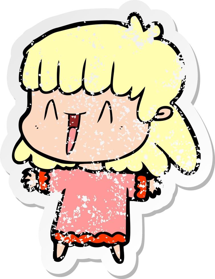 distressed sticker of a cartoon woman vector