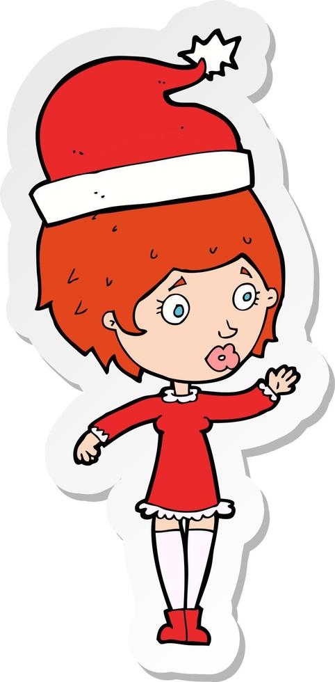 sticker of a cartoon woman ready for christmas vector