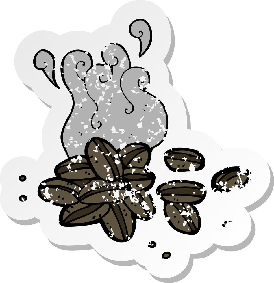 retro distressed sticker of a cartoon coffee beans vector