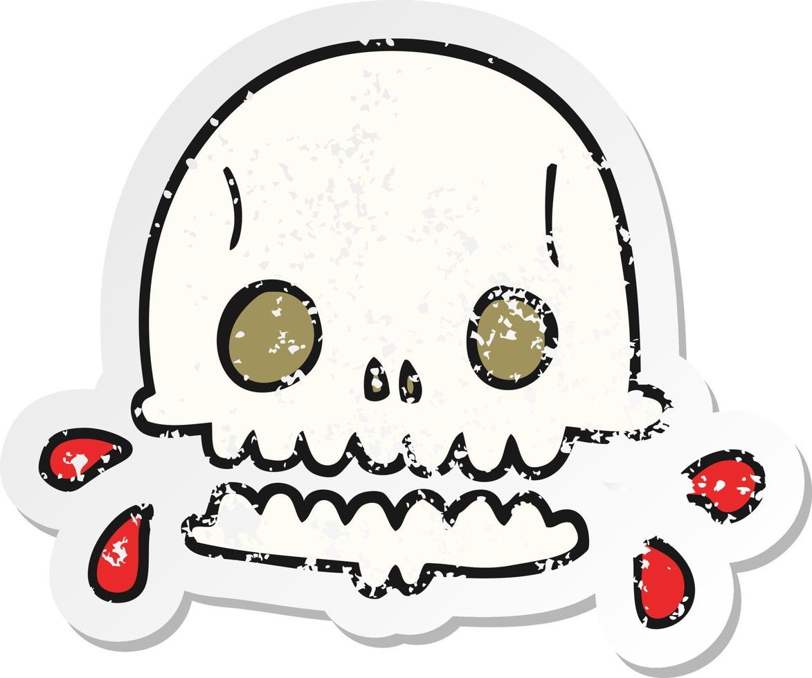 distressed sticker of a cartoon spooky skull vector