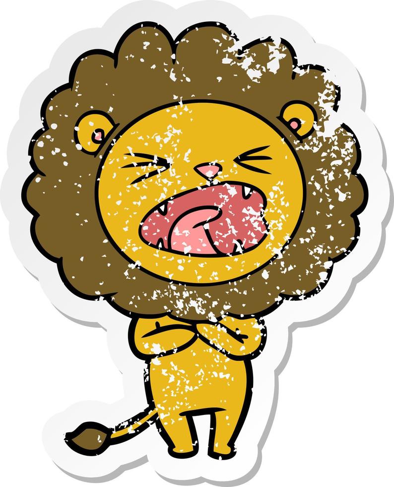 distressed sticker of a cartoon lion vector