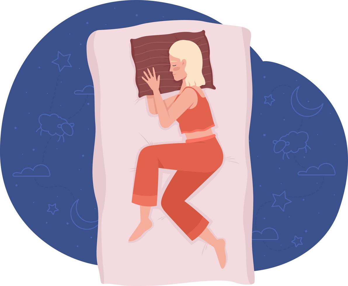 Sleeping on side comfortably at night 2D vector isolated illustration