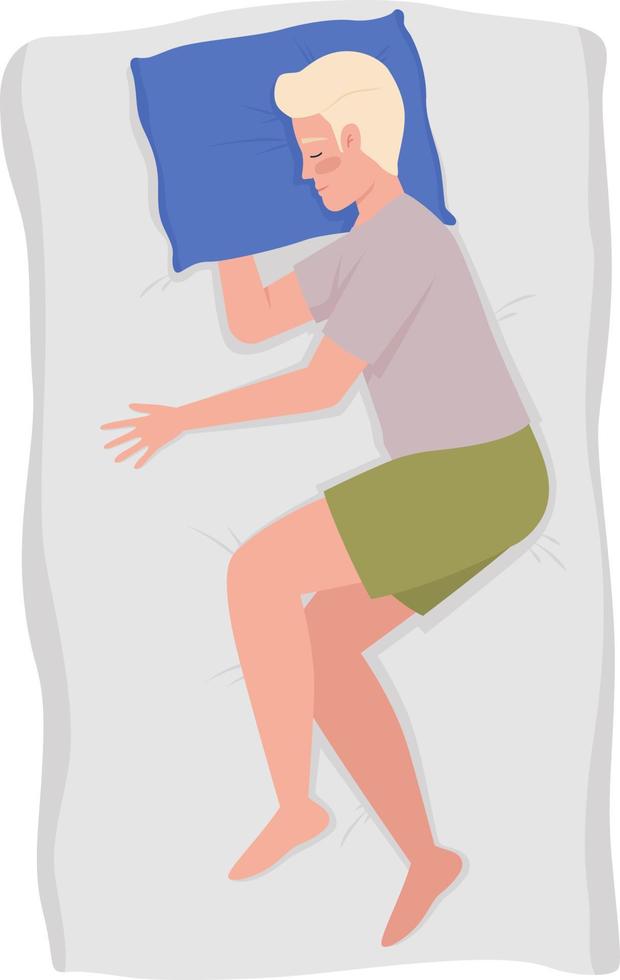 durmiente de lado masculino con el brazo debajo de la almohada 2d vector ilustración aislada