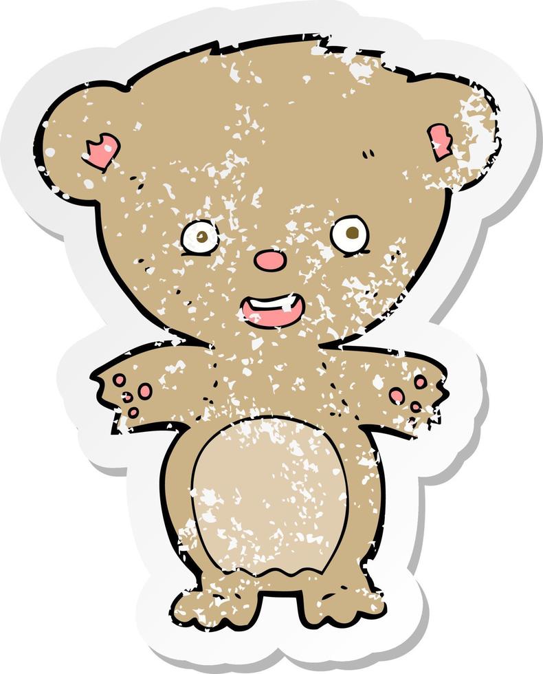 pegatina retro angustiada de un oso de peluche de dibujos animados vector