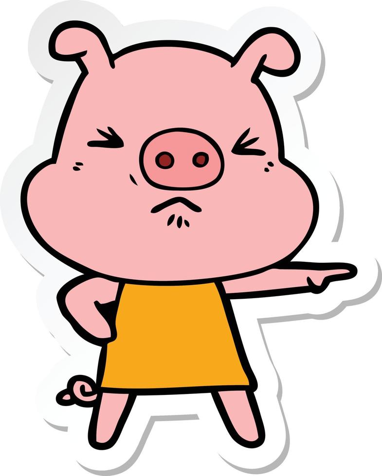 sticker of a cartoon angry pig vector