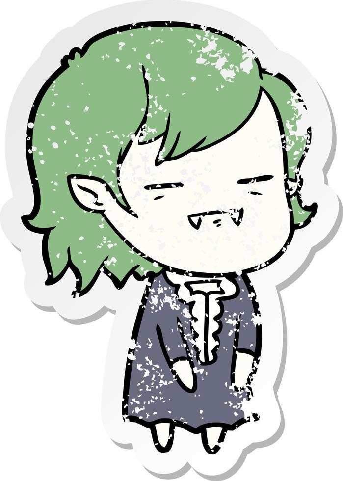 distressed sticker of a cartoon undead vampire girl vector