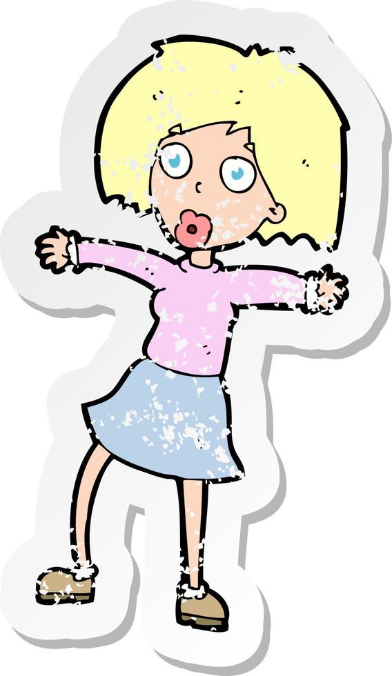 retro distressed sticker of a cartoon surprised woman vector