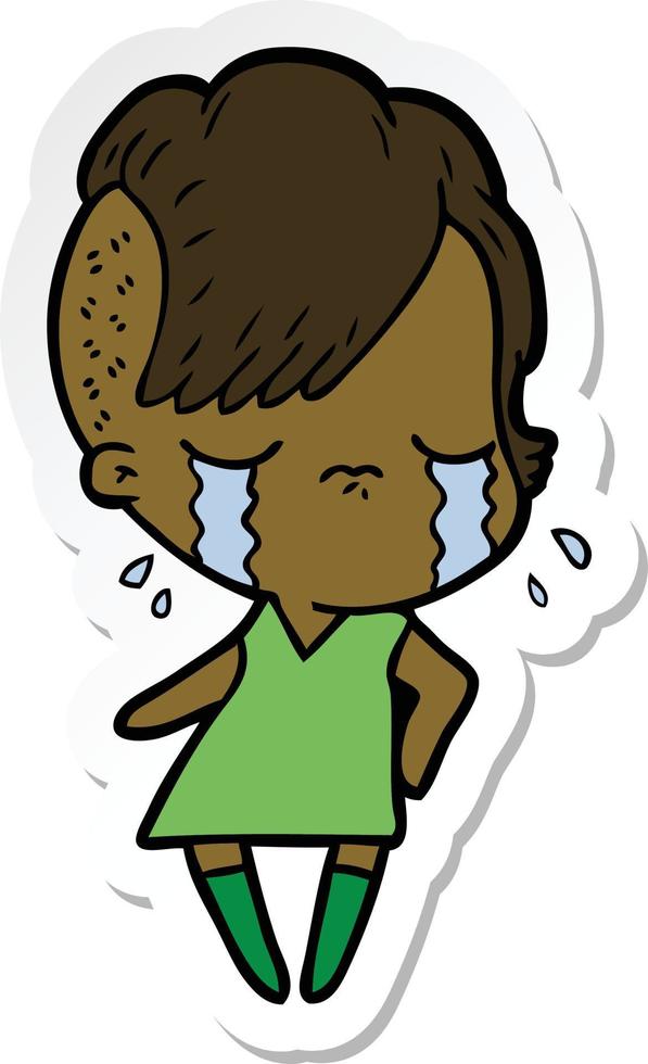 sticker of a cartoon crying girl vector