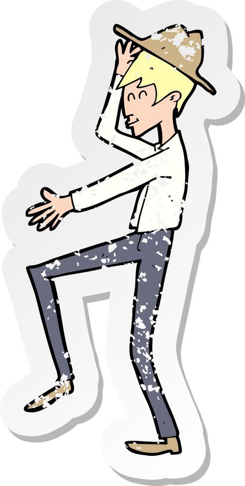 retro distressed sticker of a cartoon fashionable man vector