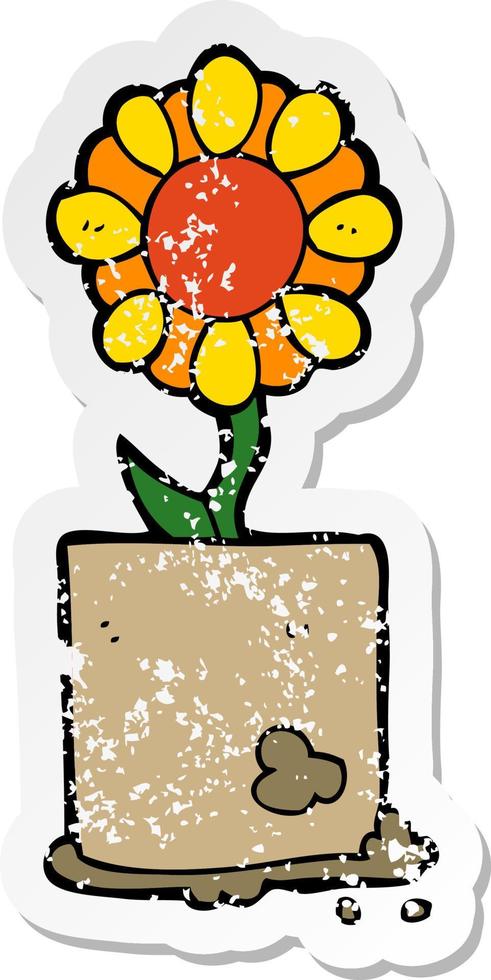 distressed sticker of a cartoon flower vector