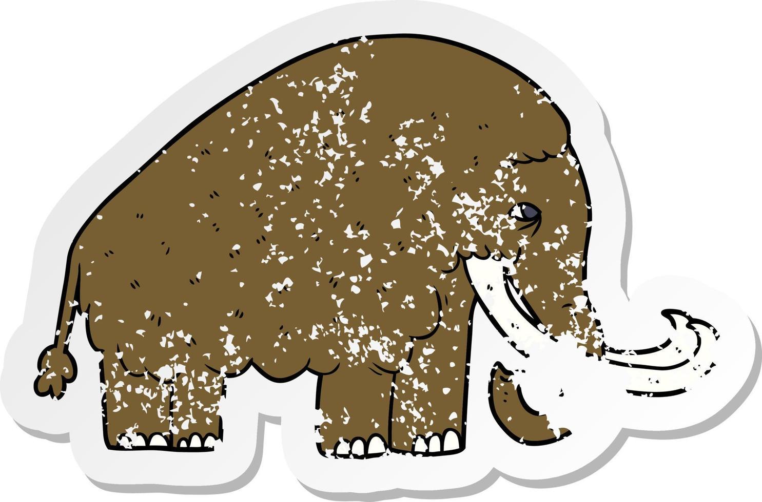 distressed sticker of a cartoon mammoth vector