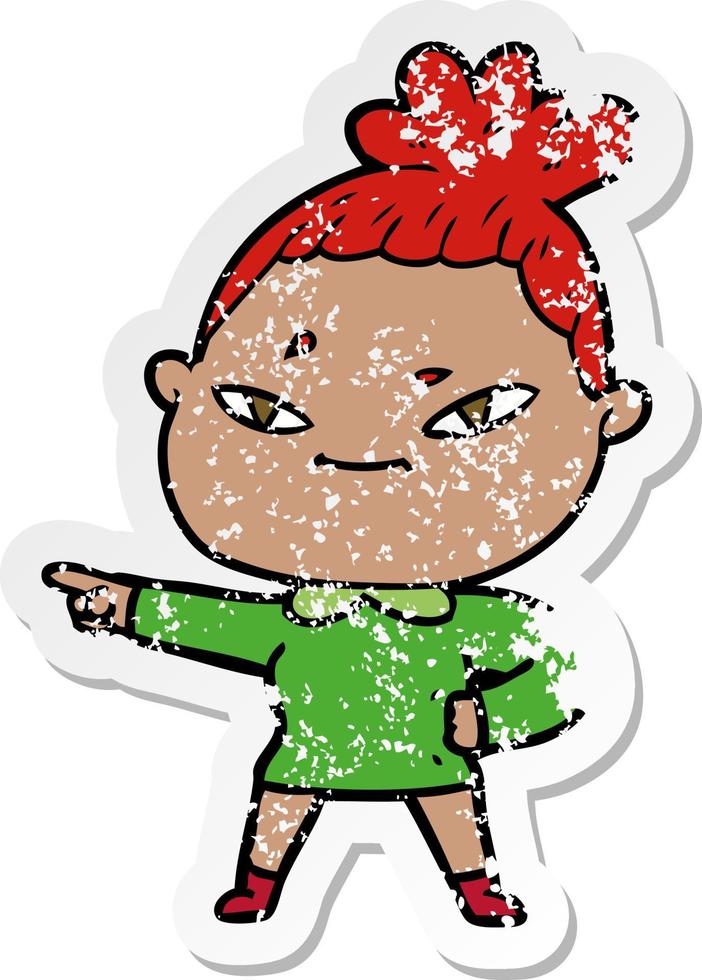 distressed sticker of a cartoon woman vector