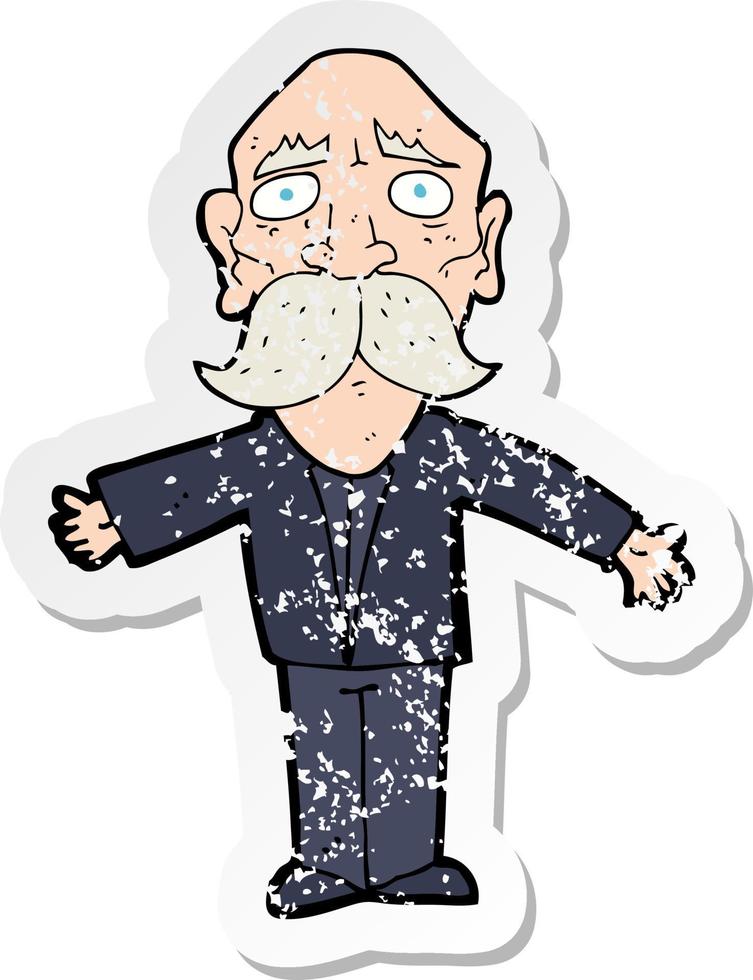 retro distressed sticker of a cartoon disapointed old man vector