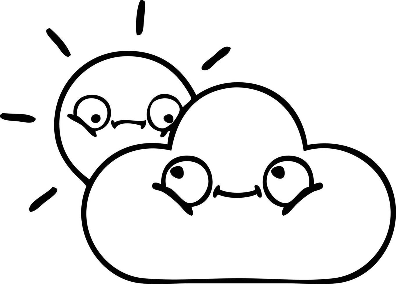 line drawing cartoon storm cloud and sun vector