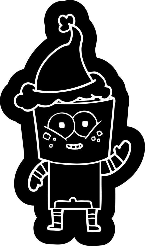 icono de dibujos animados feliz de un robot saludando con sombrero de santa vector