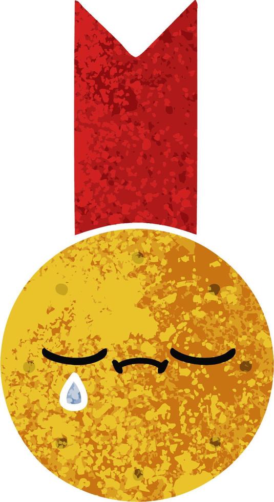 retro illustration style cartoon gold medal vector