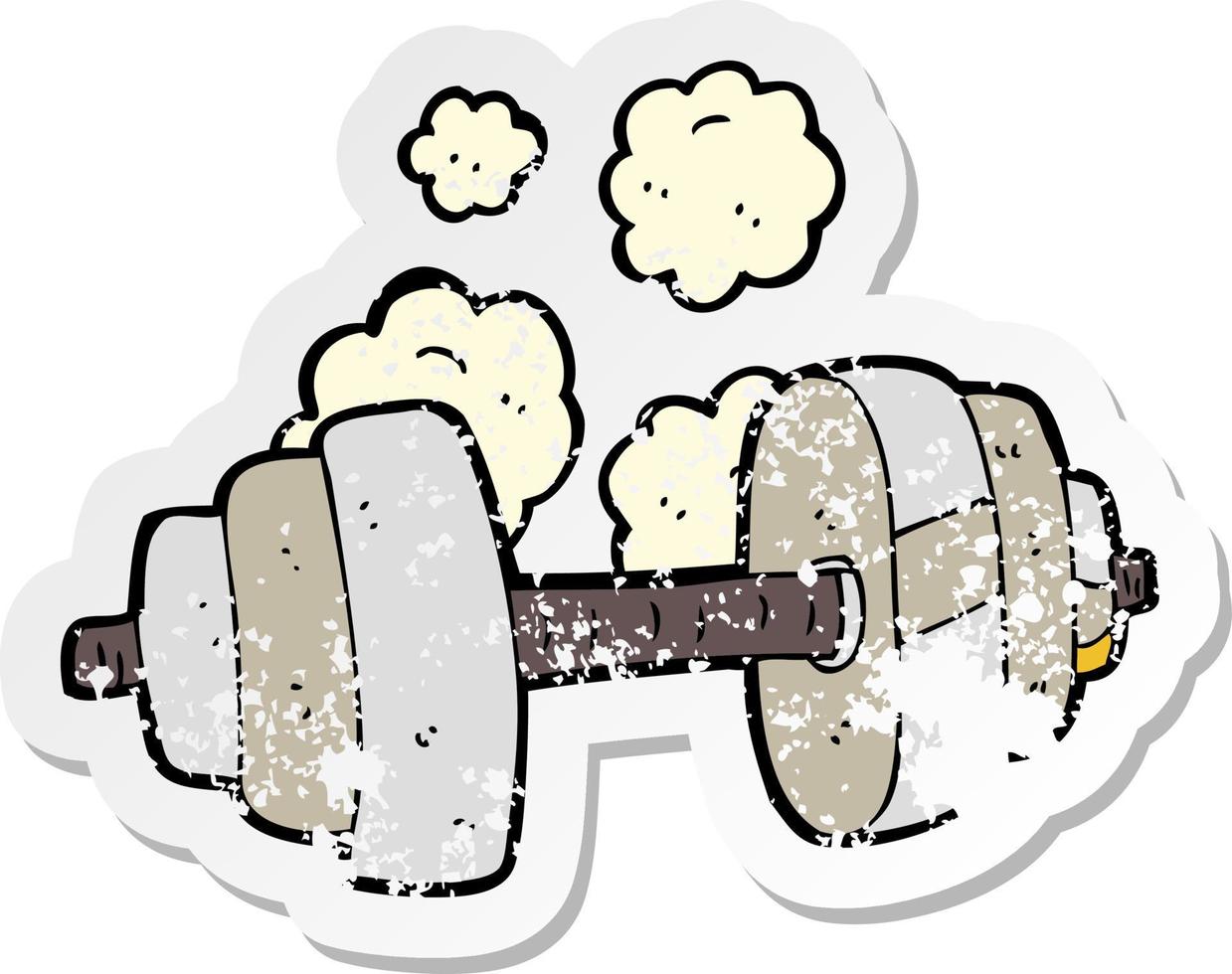 retro distressed sticker of a cartoon dumbbell vector
