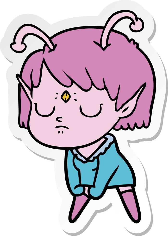 sticker of a cartoon alien girl vector