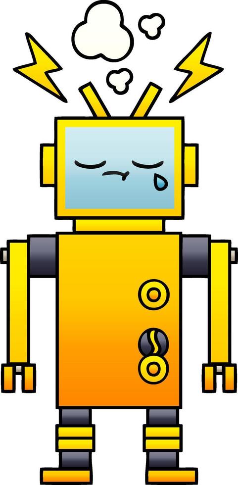 robot que funciona mal de dibujos animados sombreado degradado vector