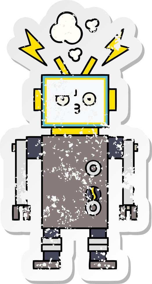 pegatina angustiada de un lindo robot de dibujos animados vector
