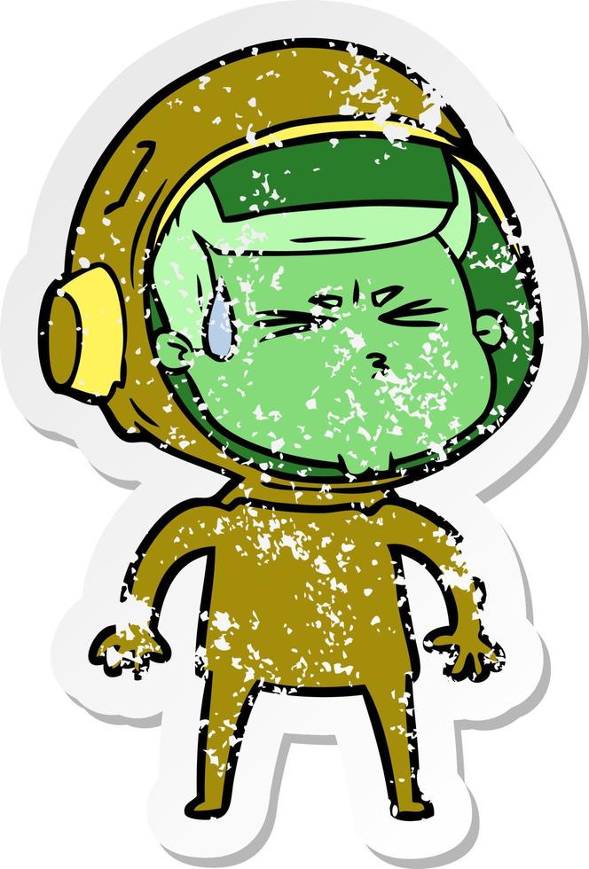 distressed sticker of a cartoon stressed astronaut vector