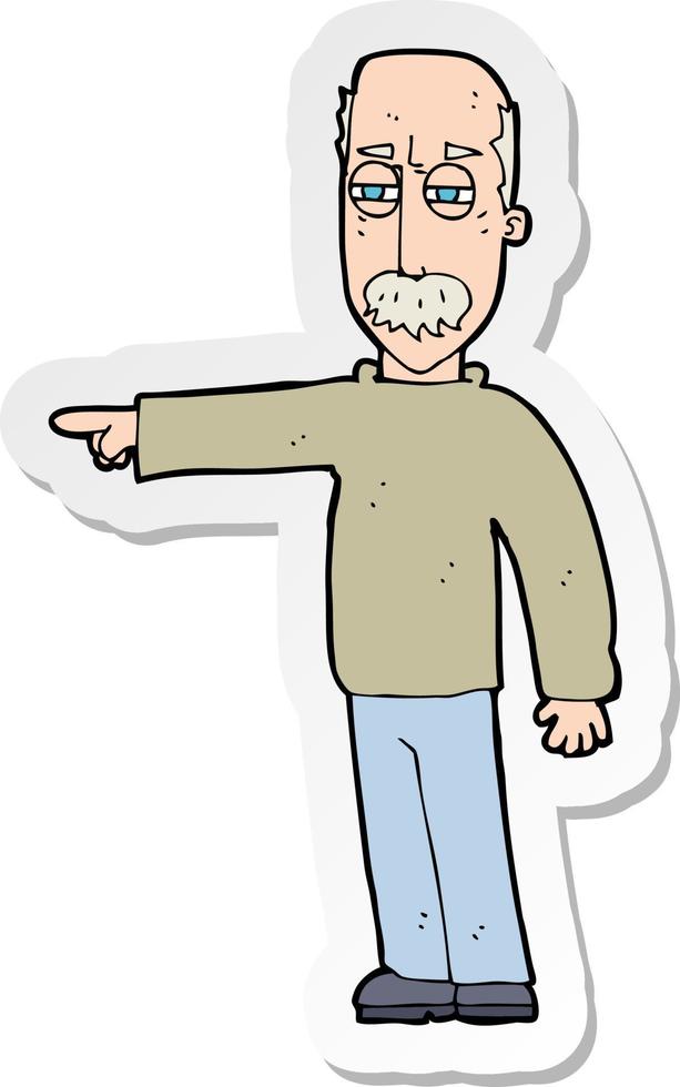 pegatina de un anciano de dibujos animados haciendo un gesto de salir vector