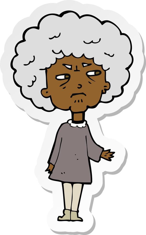 sticker of a cartoon old lady vector