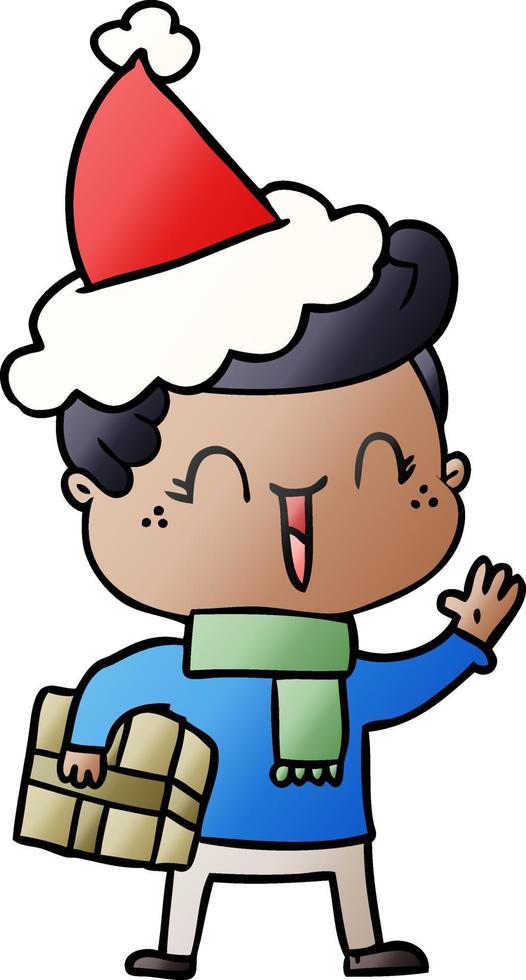 gradient cartoon of a laughing boy wearing santa hat vector