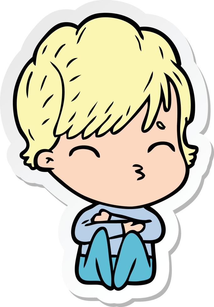 sticker of a cartoon woman thinking vector