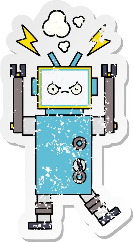 pegatina angustiada de un lindo robot de dibujos animados vector