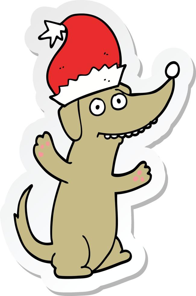 sticker of a cute christmas cartoon dog vector