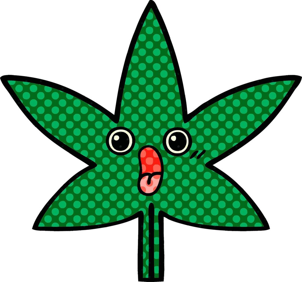 hoja de marihuana de dibujos animados de estilo cómic vector