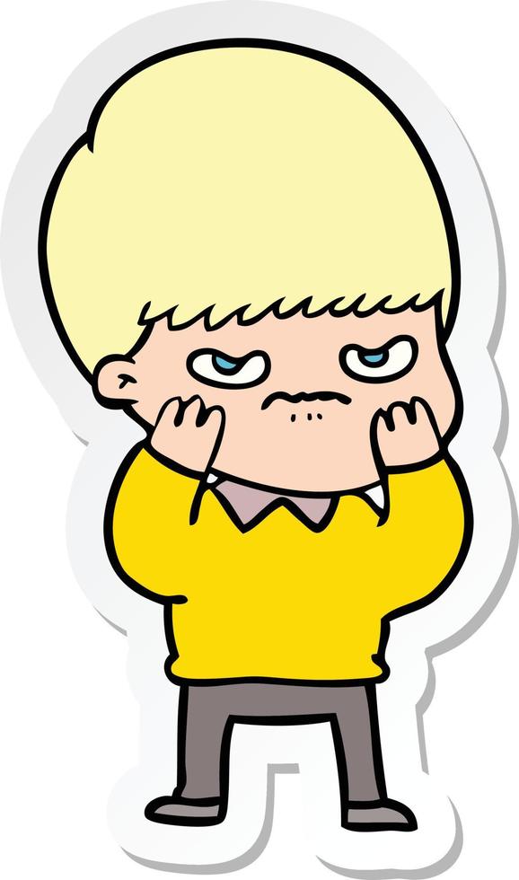 sticker of a annoyed cartoon boy vector