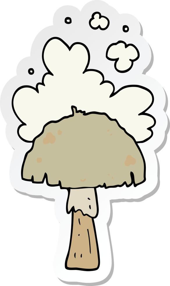 sticker of a cartoon mushroom with spore cloud vector