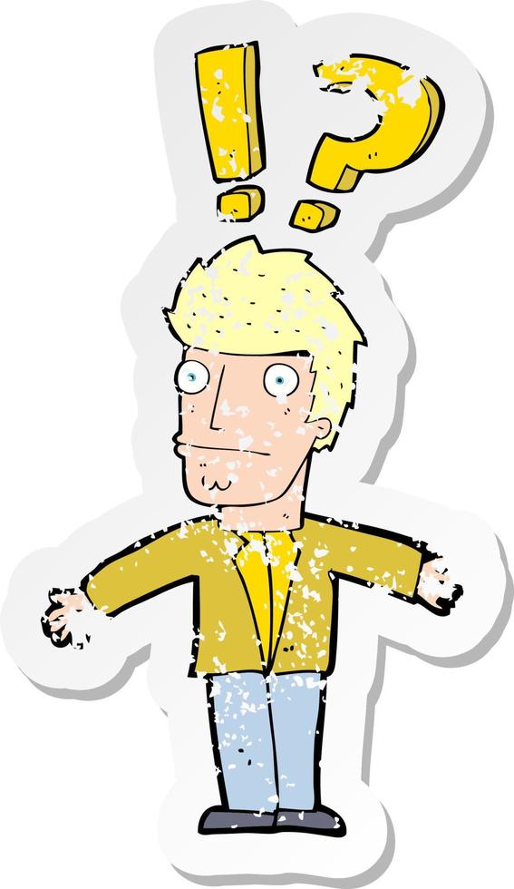 retro distressed sticker of a cartoon confused man vector