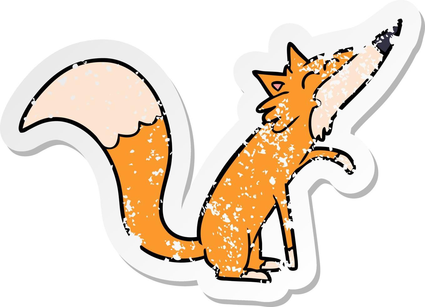 distressed sticker of a cartoon fox vector