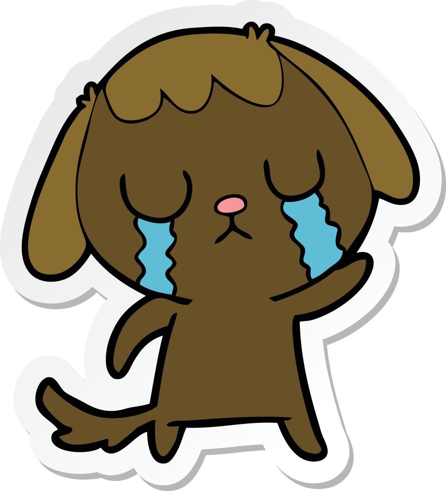 sticker of a cute cartoon dog crying vector