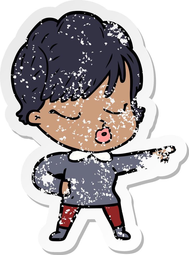 distressed sticker of a cartoon woman with eyes shut vector